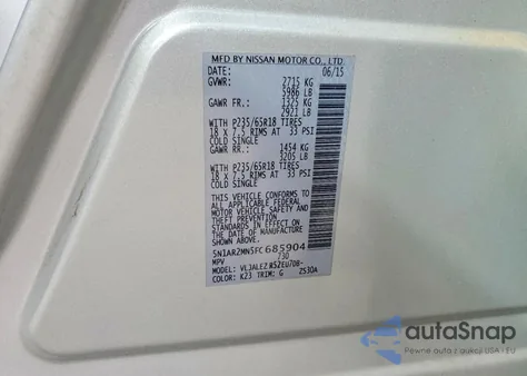 2015 Nissan Pathfinder S z USA, uszkodzony, nr VIN 5N1AR2MN5FC685904